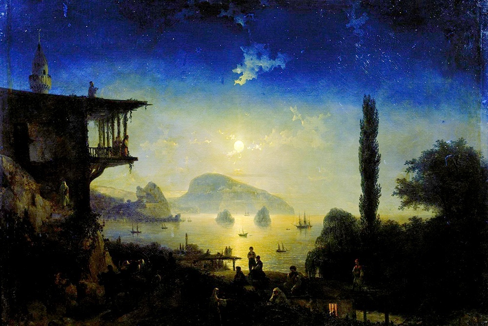    Морской пейзаж Айвазовского "Лунная ночь в Крыму". / aivazovski.ru/galerea/ wikipedia.org