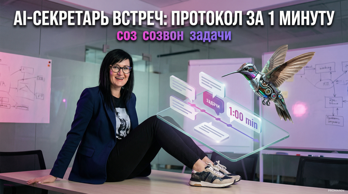    AI-секретарь сам формирует протокол встречи с задачами и ответственными сразу после онлайн-звонка | Марина Погодина, PROMAREN Марина Погодина