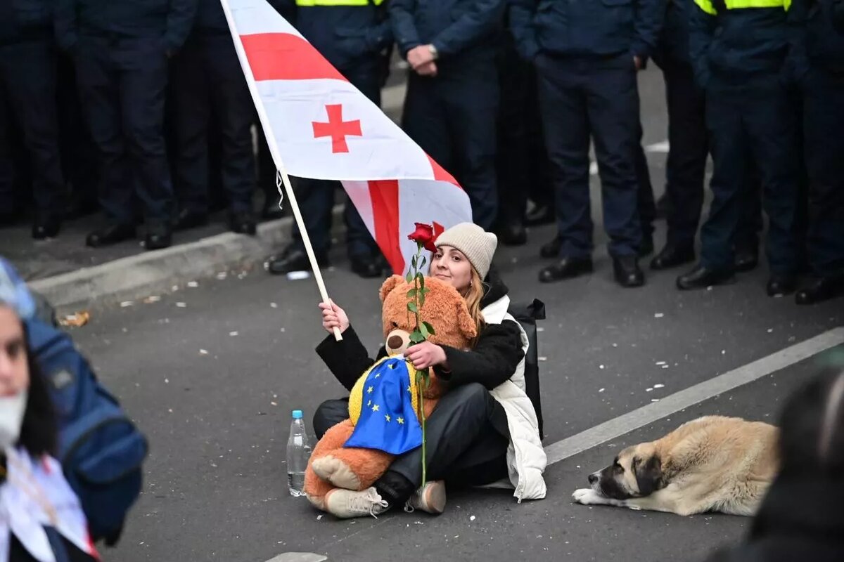 Акция протеста оппозиции у здания Парламента Грузии 25 ноября 2024 года.