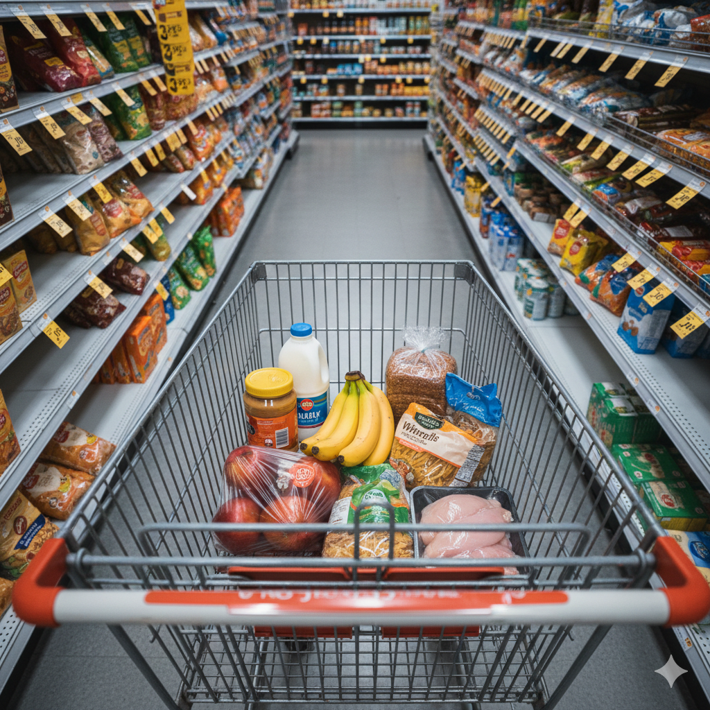 Корзина обычная. Сумма на кассе уже нет.