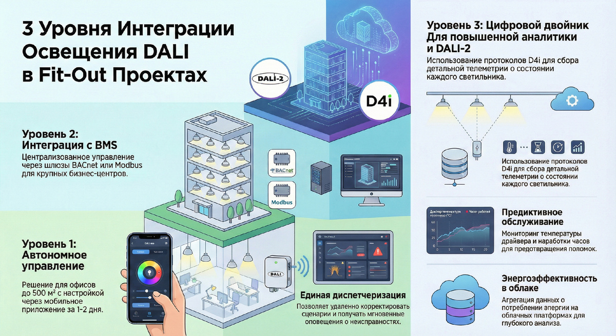 Уровни интеграции DALI в офисных пространствах