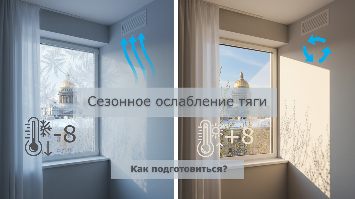 Если вы заметили, что вентиляция c наступлением весны «встала», решить проблему поможет создание подпора воздуха (приток) и активация вытяжки