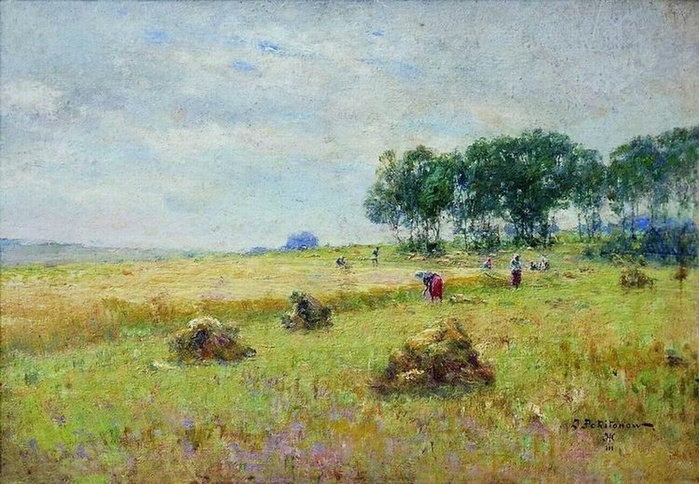 Жатва, 1900-190 г., дерево, масло, 17.5 x 25 см. Источник: фото из Интернет