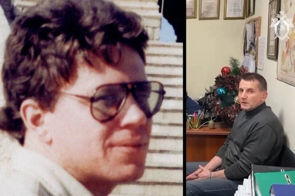    Михаил Смирнов (справа) на допросе в рамках расследования убийства журналиста Максима Максимова (слева). Фото: архив, кадр из видео ГСУ СК РФ по Санкт-Петербургу.