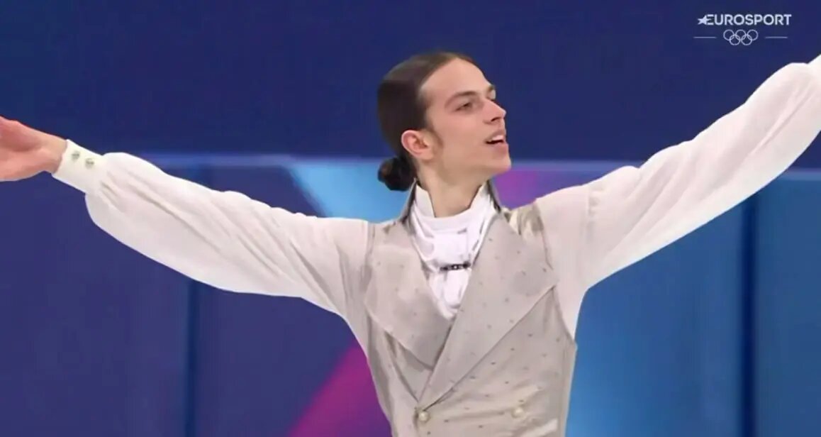    Петр Гуменник. Фото: скриншот из трансляции Олимпийский игр в Италии на европейском ТВ