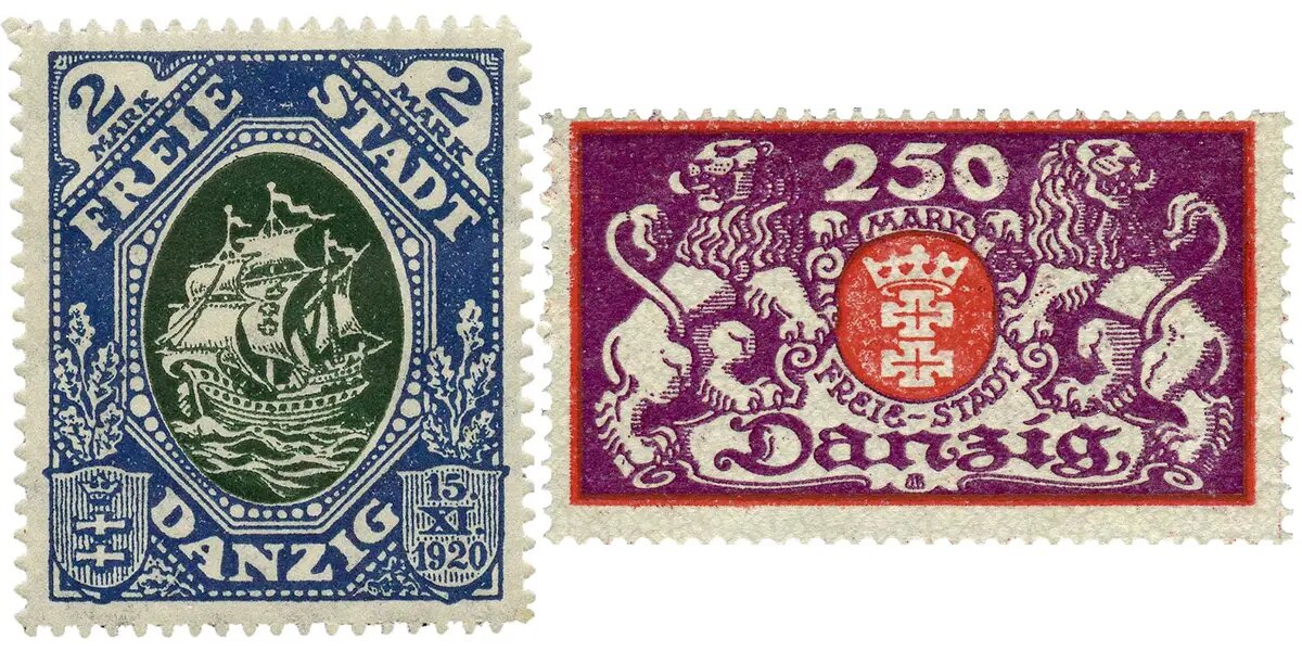Почтовые марки Данцига, разработанные Максом Буххольцом.