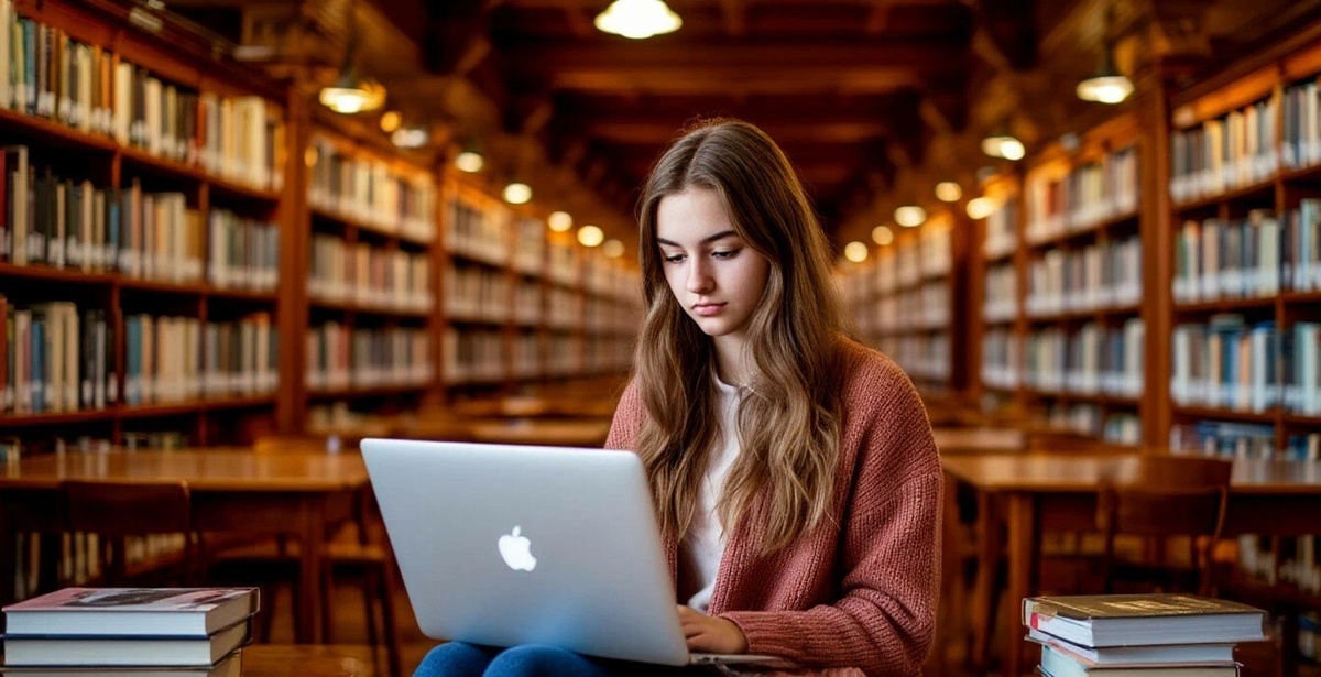 Студентка в библиотеке