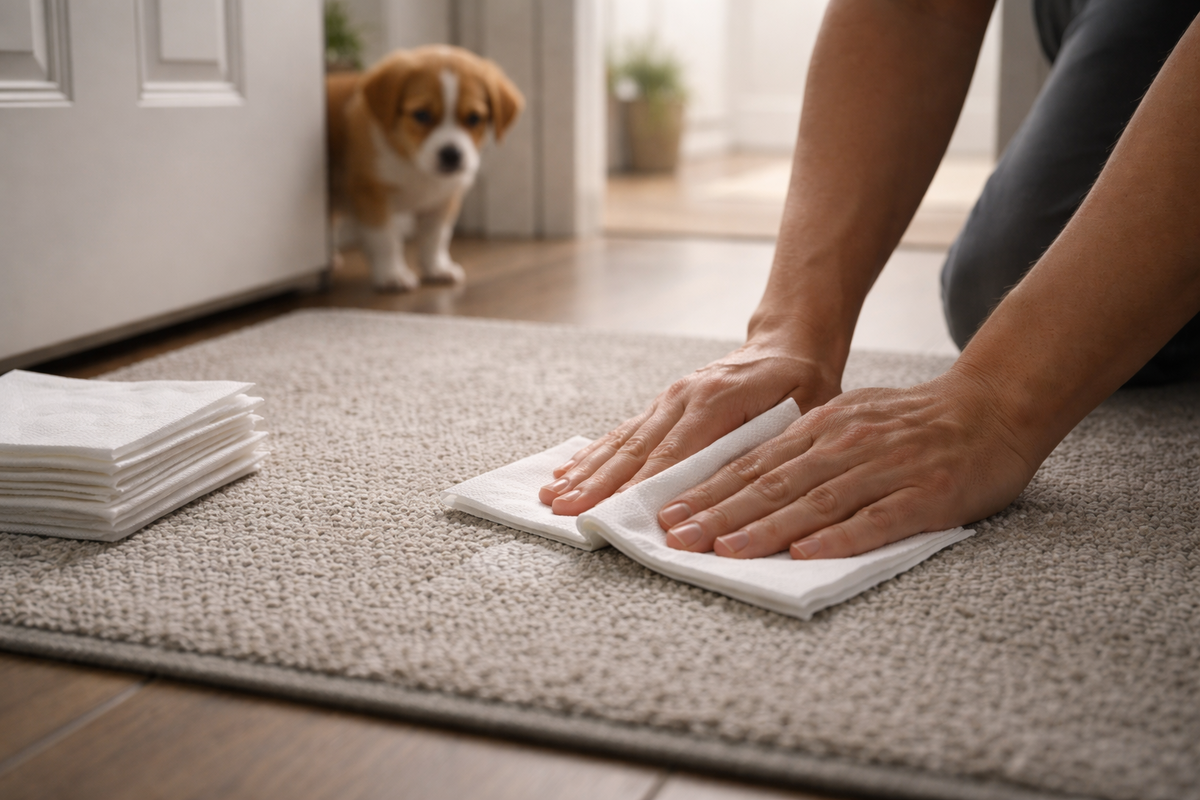 Свежий след лучше не тереть: промокание бережет ворс и не разносит запах