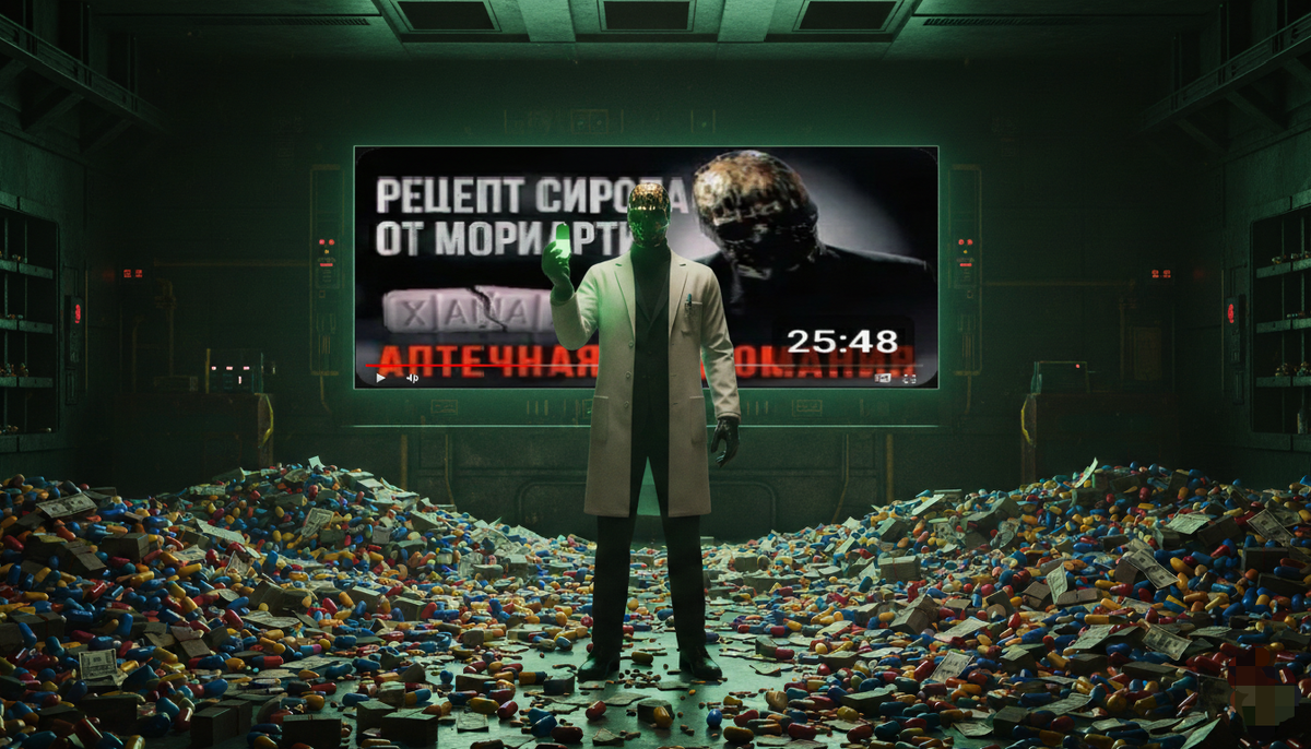 Визуализация созданная автором. Разбор видео «МОРИАРТИ об аптечных наркотиках в России».