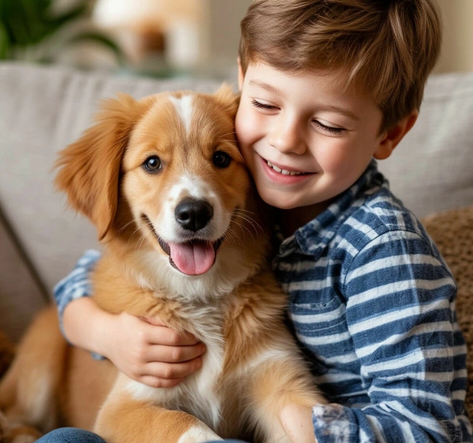 Гриша радуется щенку