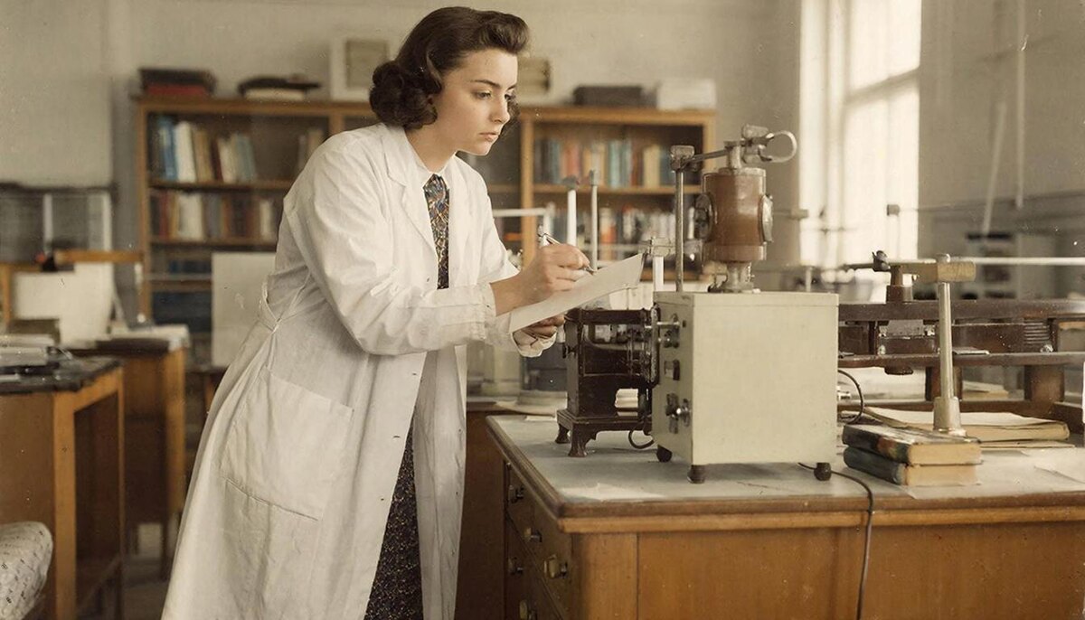 Тамара Дембо в Берлинском психологическом институте, 1920-е годы. Она первой решилась изучать гнев экспериментально, закладывая основы современной психологии фрустрации. Реконструкция Gigachat