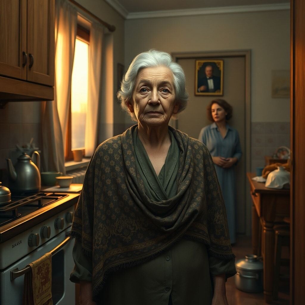 Соседка-сплетница, семейная реликвия (икона), неблагодарные дети, встреча со старым другом, чувство вины, примирение.