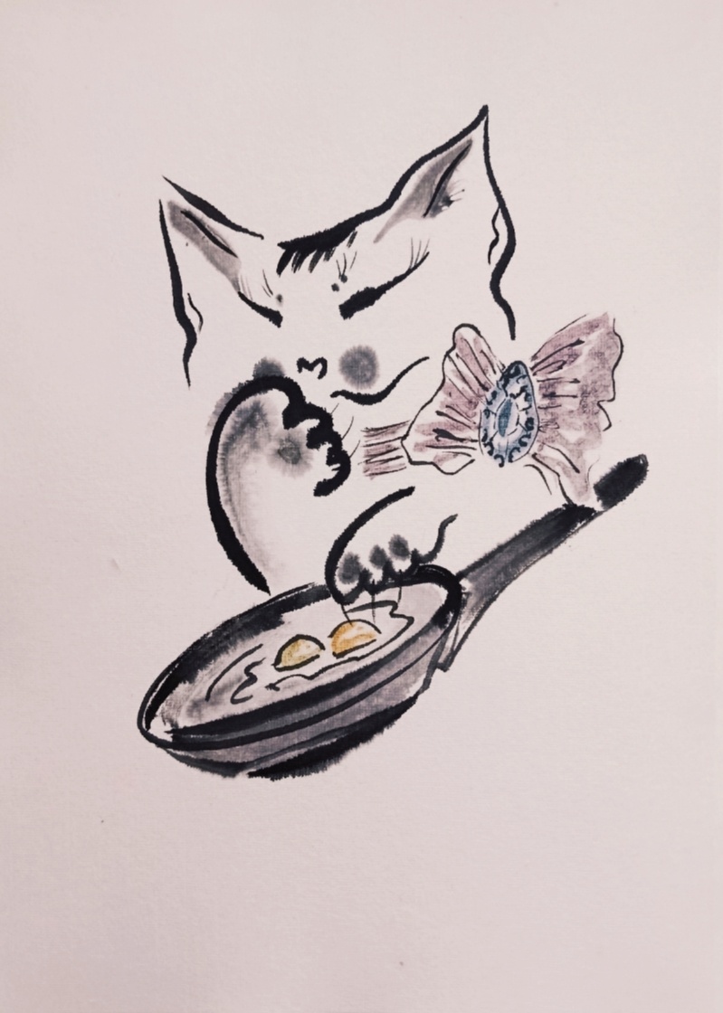 Сюмикошка к завтраку. Авторский рисунок Ольги Сюмиот. 