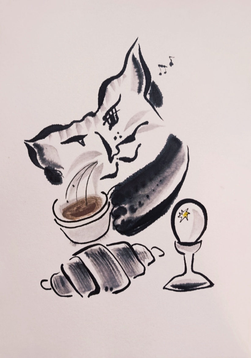 Сюмикотик завтракает. В наушниках)). Авторский рисунок Ольги Сюмиот. 