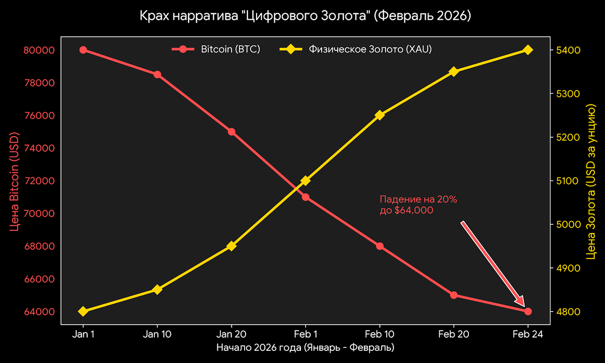 Сравнение графиков курсов BTC и золота
