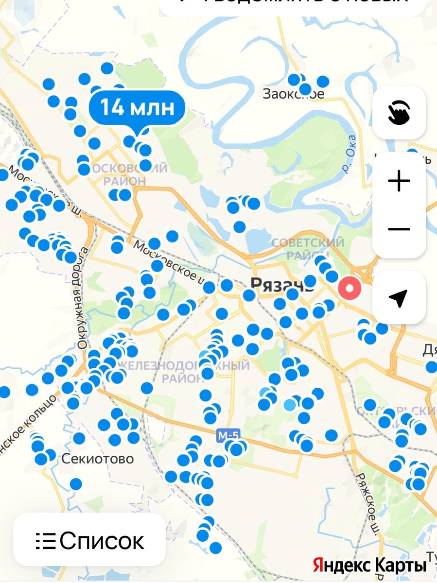 Как видим, по всей Рязани, во всех районах,довольно много предложений