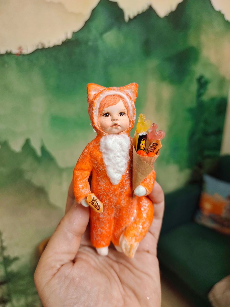 Ватная игрушка девочка-лисичка 