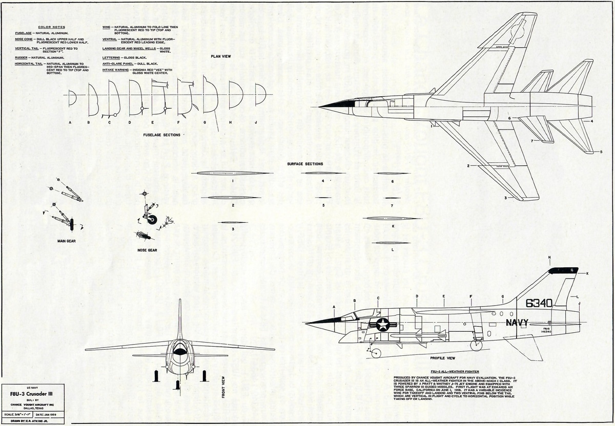 схема прототипа палубного истребителя Chance Vought F8U-3 Crusader III