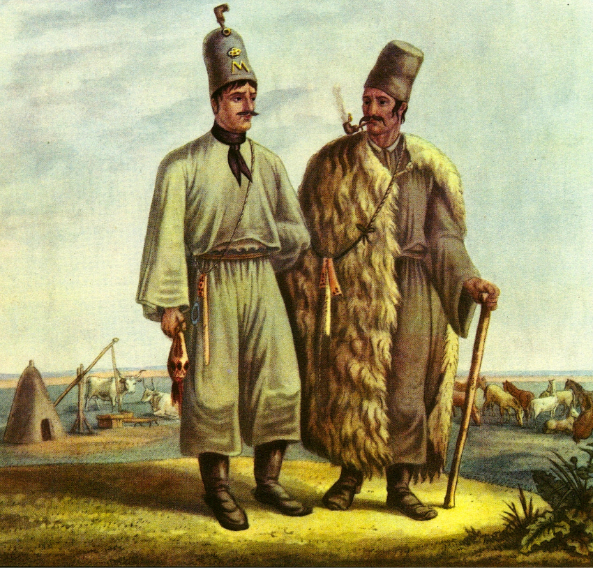 Венгры кочевники (Tsikóschen von Mezőhegyes, Franz Jaschke, színezett rézkarc, 1821 - Цикошен фон Мезёхедьес, Франц Яшке, цветной офорт, 1821 г.)