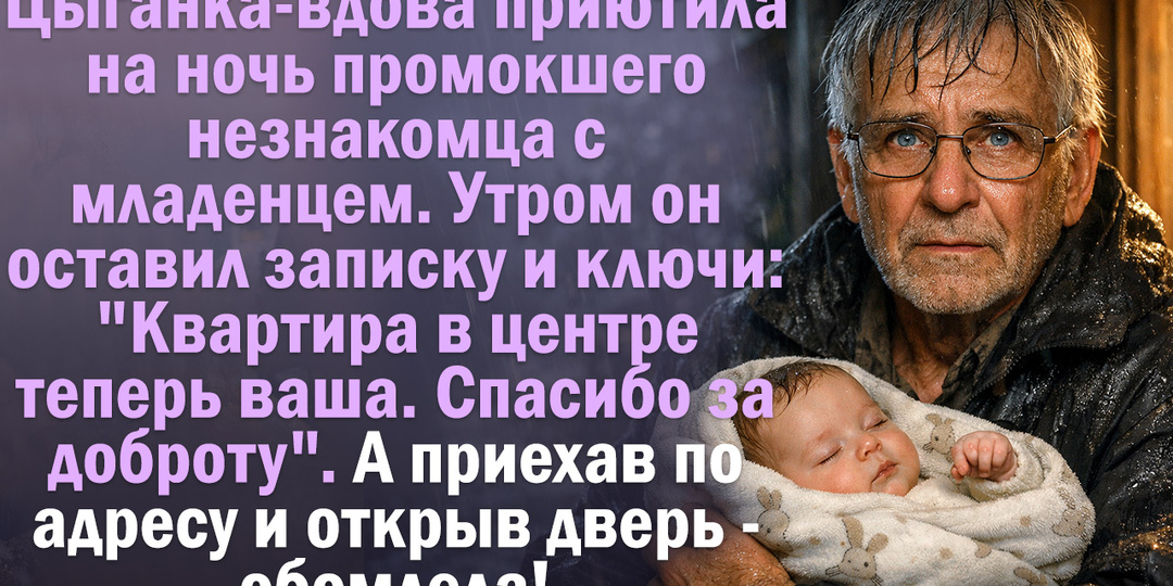 Цыганка вдова приютила на ночь промокшего незнакомца с младенцем. Утром он оставил записку и ключи: "Квартира в центре теперь ваша. Спасибо"