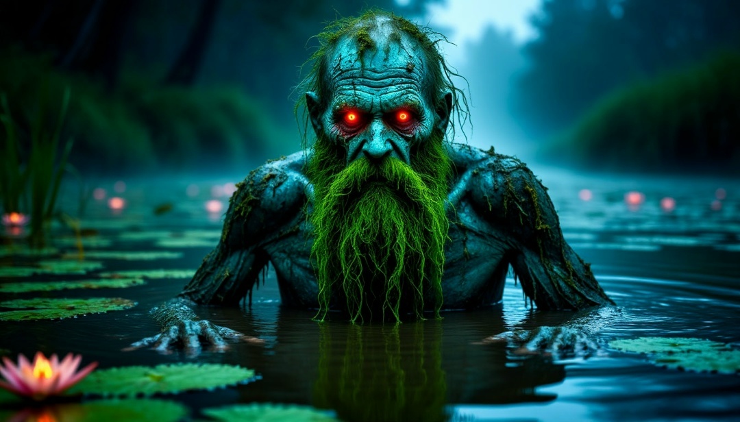 Водяной (он же Водовик, Болотный дед, Омутник)…Фото создано с помощью фотоловушки…