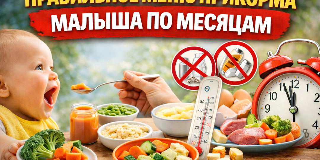 Правильное меню прикорма малыша по месяцам 👶🥣