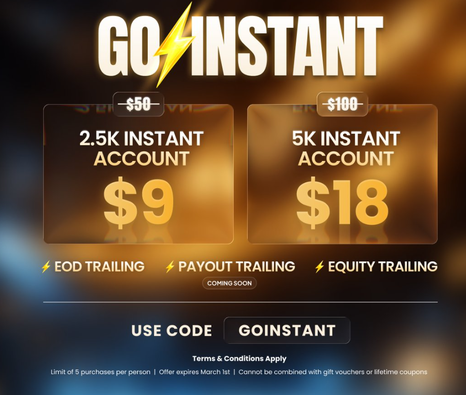 до 01.03.2026 по коду GOINSTANT можно приобрести финансируемый счёт на 5К за $18
