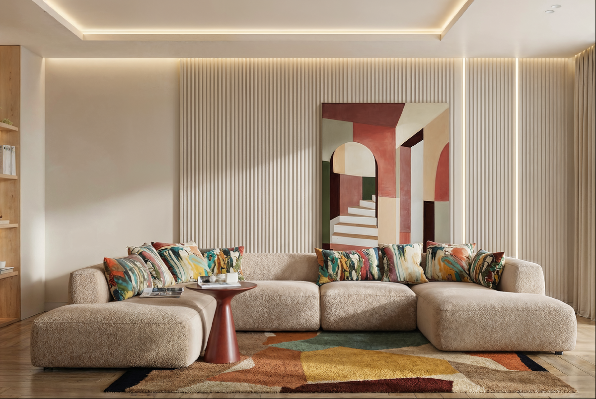 Модульный диван в букле с глубокой посадкой