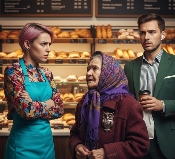 Старушка просила подать ей хлеба в пекарне. Стоящий рядом богач онемел, узнав её брошь