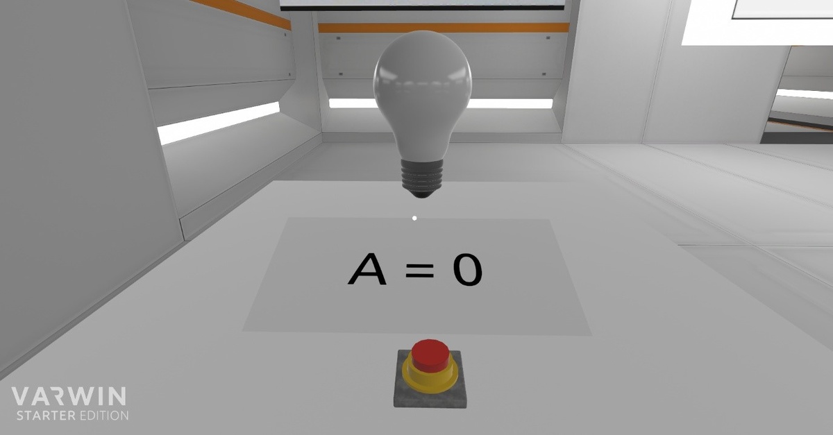 Кнопка не нажата. Лампочка не горит, А = 0