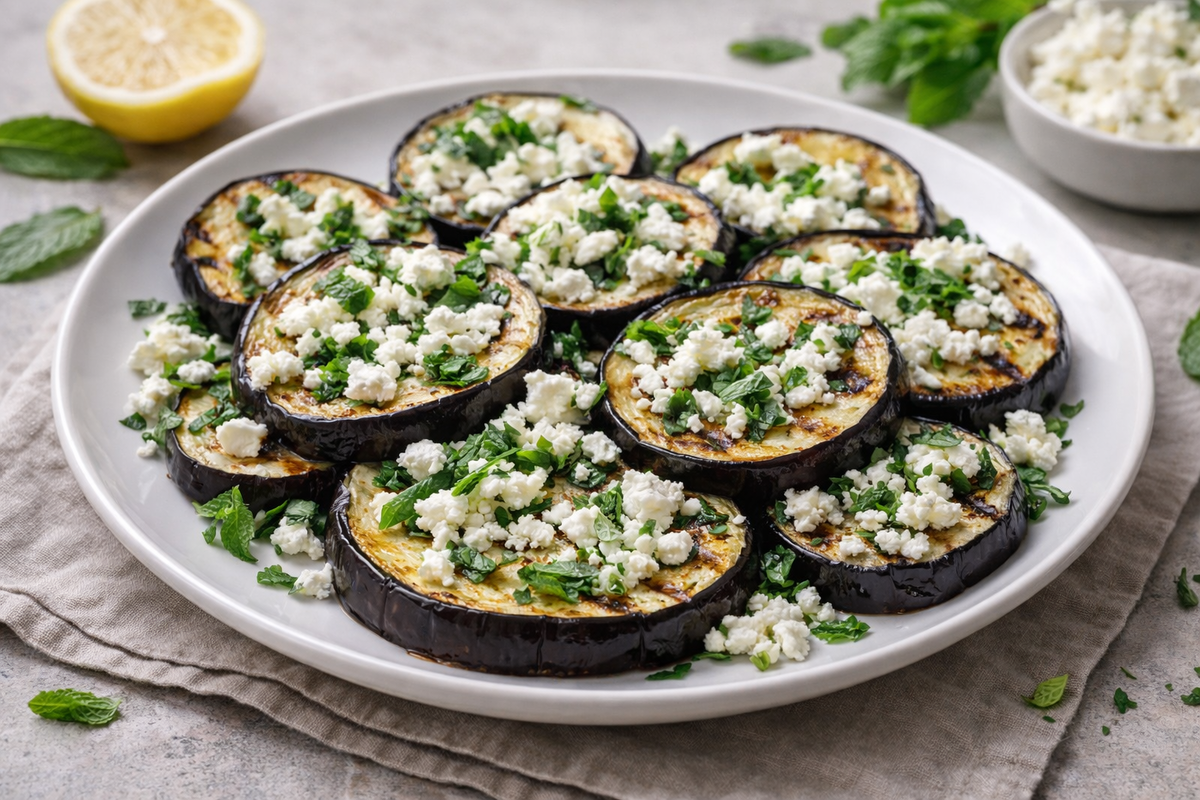 Баклажаны на электрогриле с брынзой и мятой