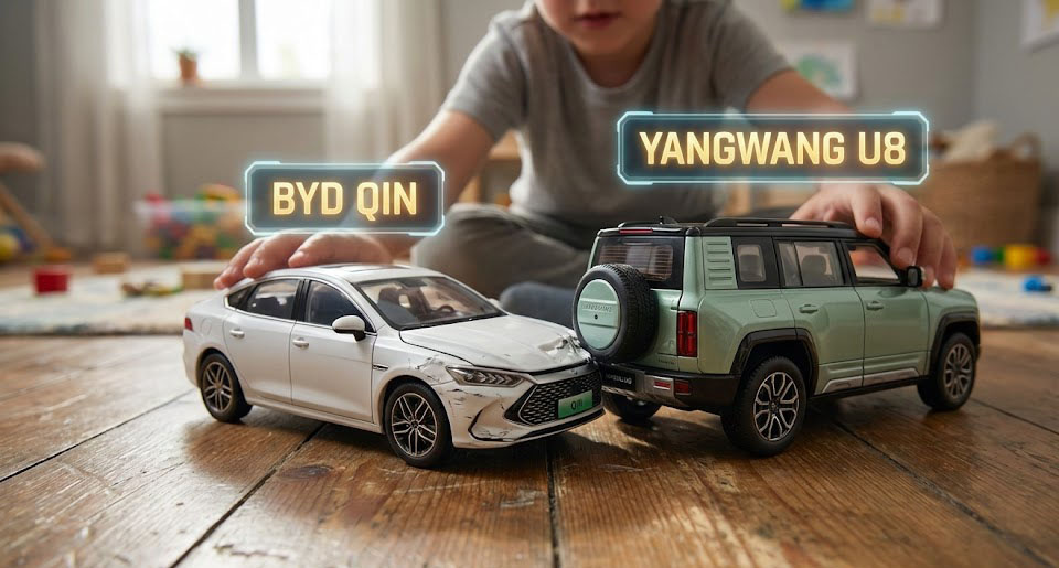Фотография: игрушечные модели BYD Qin и Yangwang U8