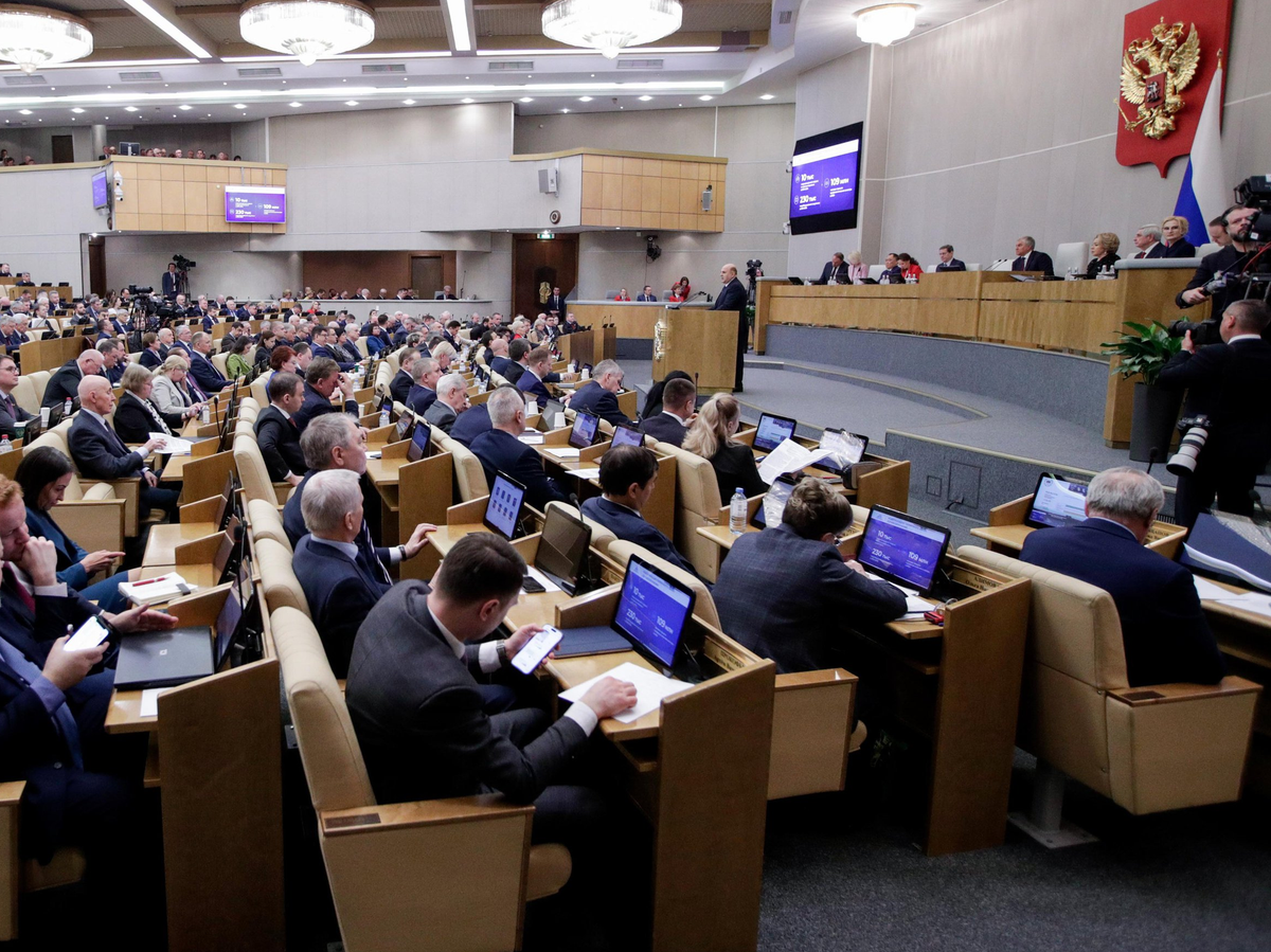    Председатель правительства РФ Михаил Мишустин выступает с ежегодным отчетом правительства РФ в Государственной Думе РФ | © Фото : Пресс-служба Государственной Думы РФ