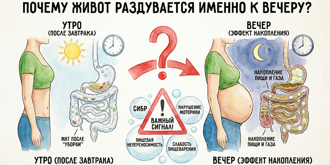 Почему живот раздувается именно к вечеру, а не после завтрака — и это важный сигнал