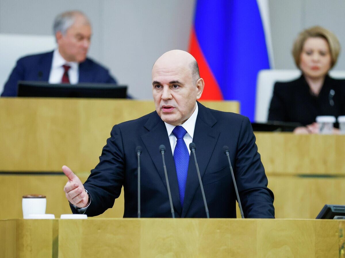    Председатель правительства РФ Михаил Мишустин выступает с ежегодным отчетом правительства РФ в Государственной Думе РФ | © РИА Новости / Дмитрий Астахов