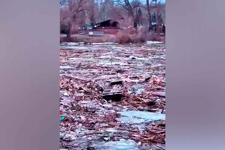    Огромные горы мусора дрейфуют по реке Тиса на границе Украины. Кадр видео