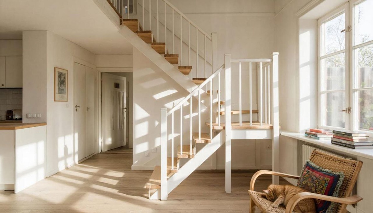 Скандинавский стиль легкий и светлый. И лестницы здесь не перегружают пространство