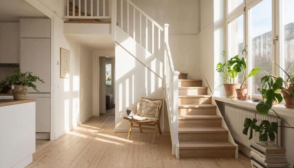 Лестница в скандинавском стиле вне времени и моды. Всегда лаконичная, как идеальный холст.