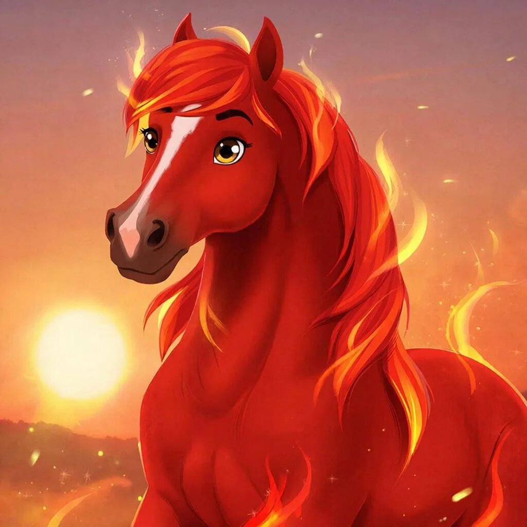 Красная Огненная Лошадь. Иллюстрация сгенерирована нейросетью