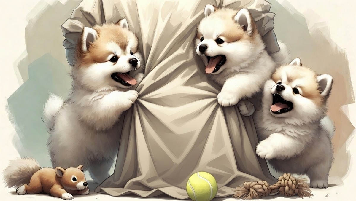 Сколько щенку игрушек не давай, всё равно на хозяйские руки поглядывают!