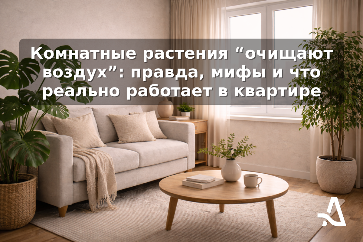 Комнатные растения создают уют, но «чистый воздух» в квартире дают не листья, а нормальный воздухообмен: вентиляция + фильтрация мелкой пыли.