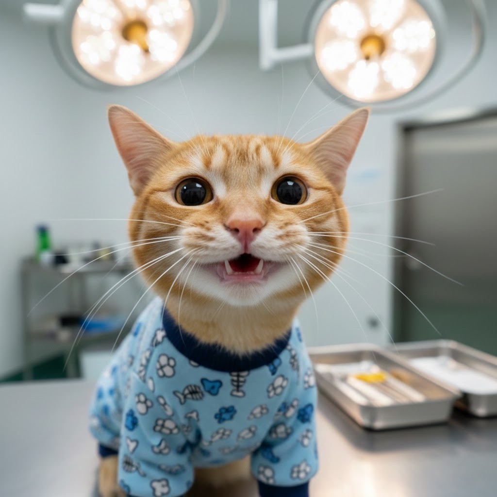 Счастливая кошка после стерилизации