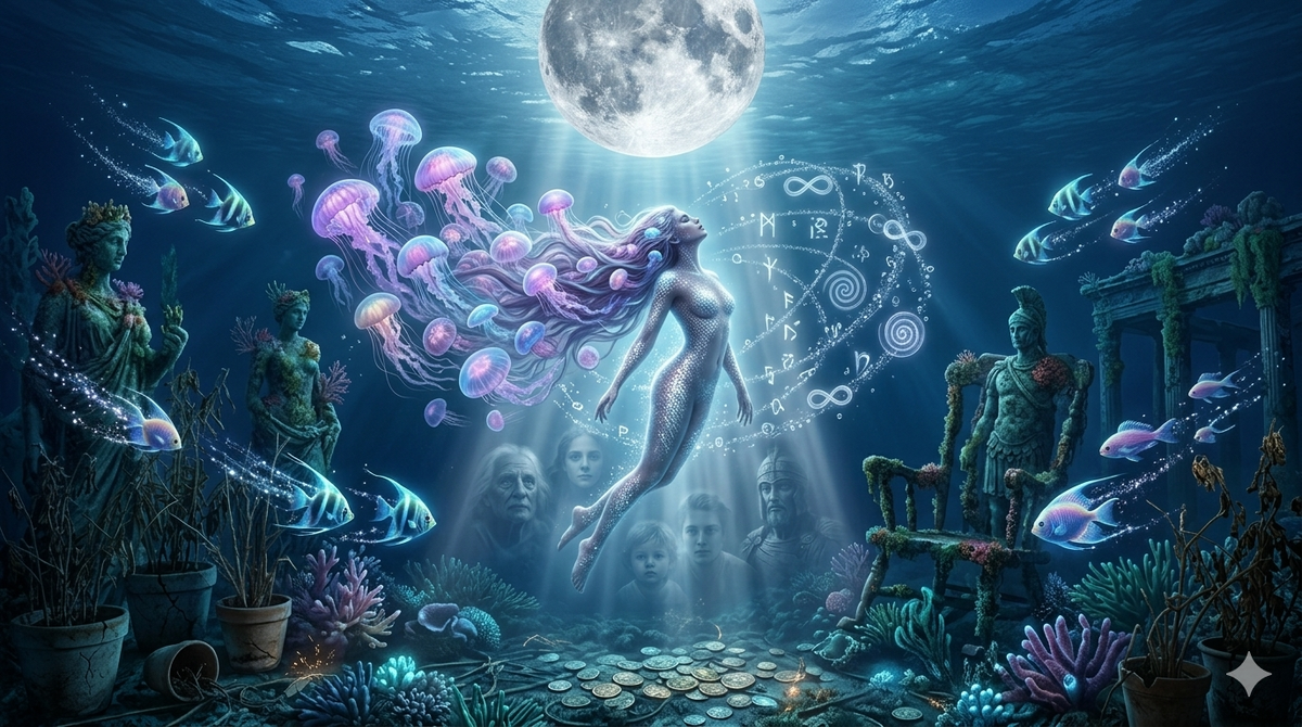 Она не плывёт — она растворена. В воде, в свете, в предчувствиях. Март для Рыб — не про логику и планы. Это месяц, когда судьба шепчет, а вы просто должны услышать. Кармические встречи уже в пути. Главное — не проплыть мимо. 🌊🐟🌙