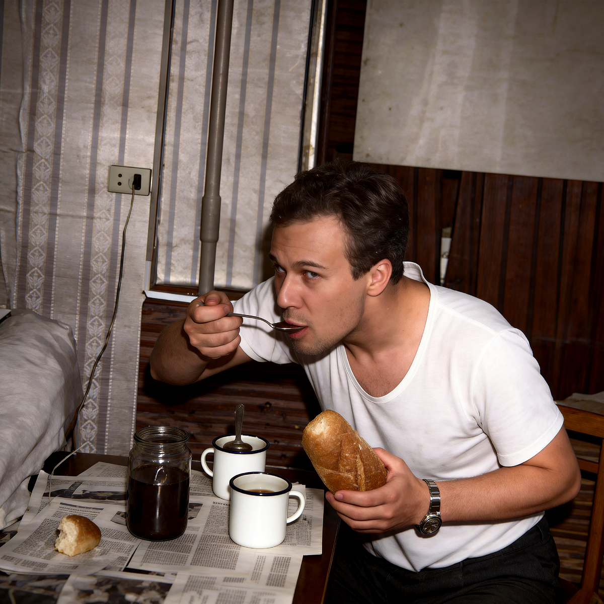 Фото автора. Изображение улучшено с помощью нейросети. Чай, варенье и тот самый ночной батон