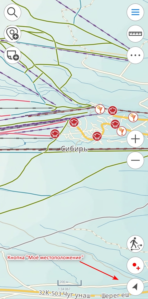 Кнопка "моё местоположение справа снизу"
