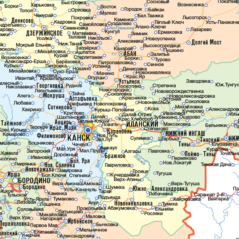 Карта Восточных районов Красноярского края.