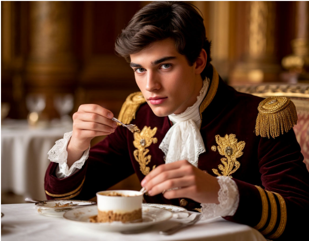 ИИ нарисовал "Молодой красивый принц брюнет ест пудинг на обед", ну как бы да. Согласимся, пудинг похож на тирамису, но простим это Шедевруму