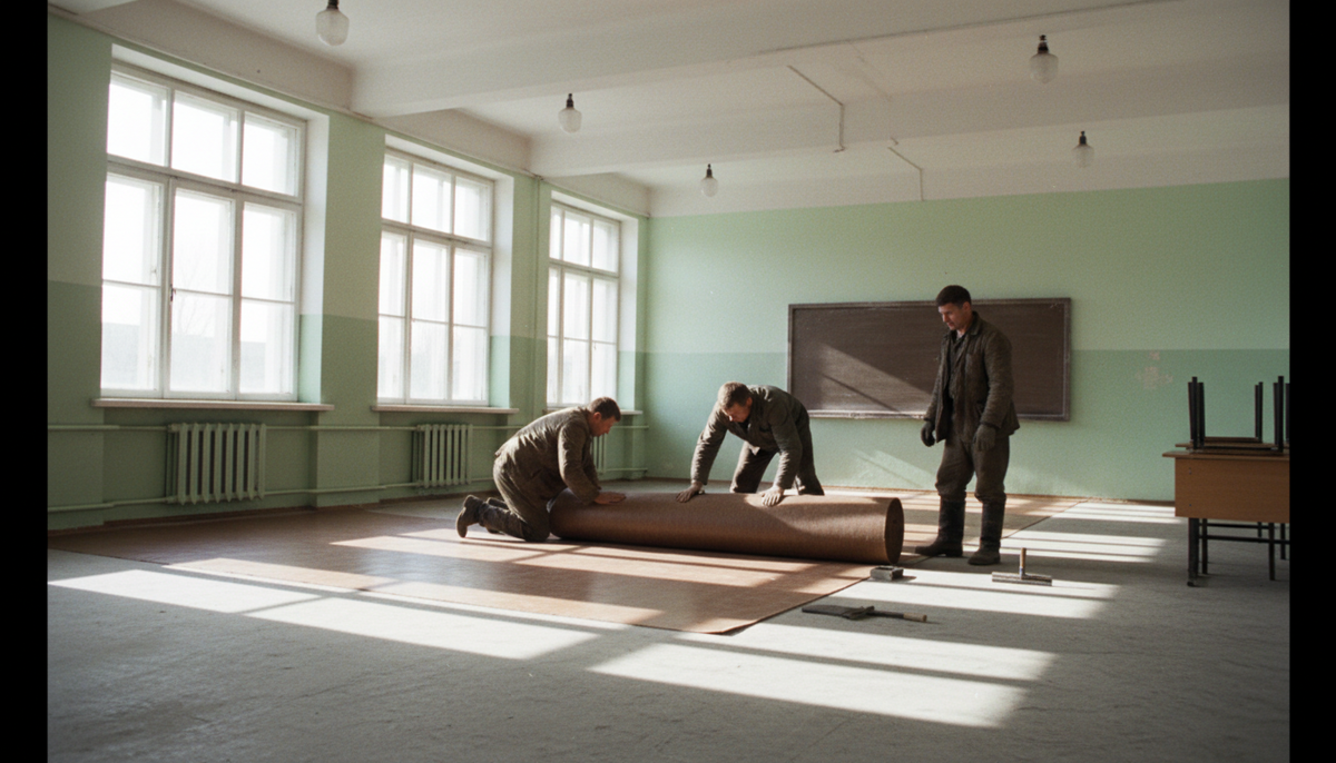  Укладка рулонного линолеума в типовой советской школе