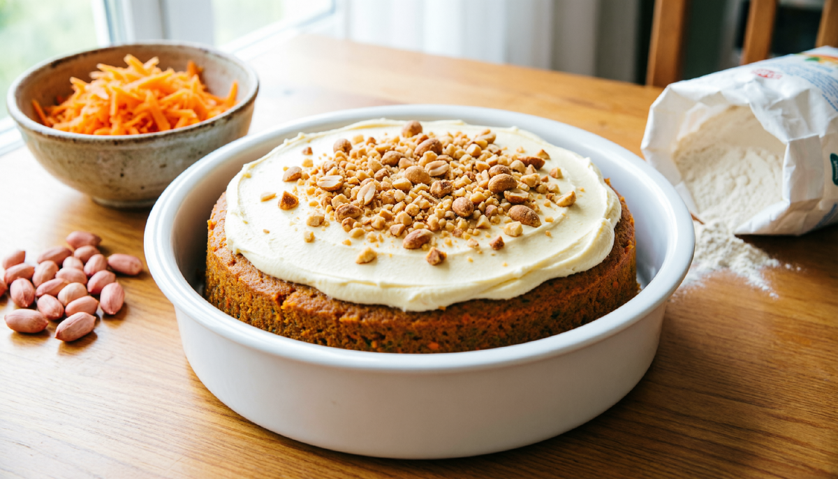 🍰 Финский морковный торт “Porkkanakakku” по-екатеринбургски: вместо грецких орехов — арахис, вместо сливочного сыра — творожный крем.  