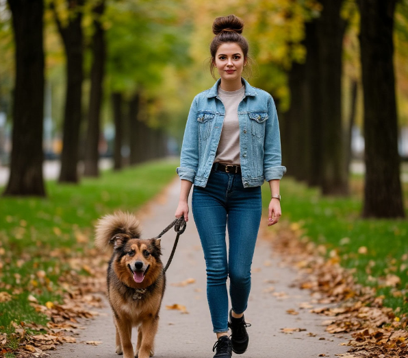 Зумер гуляет с собакой